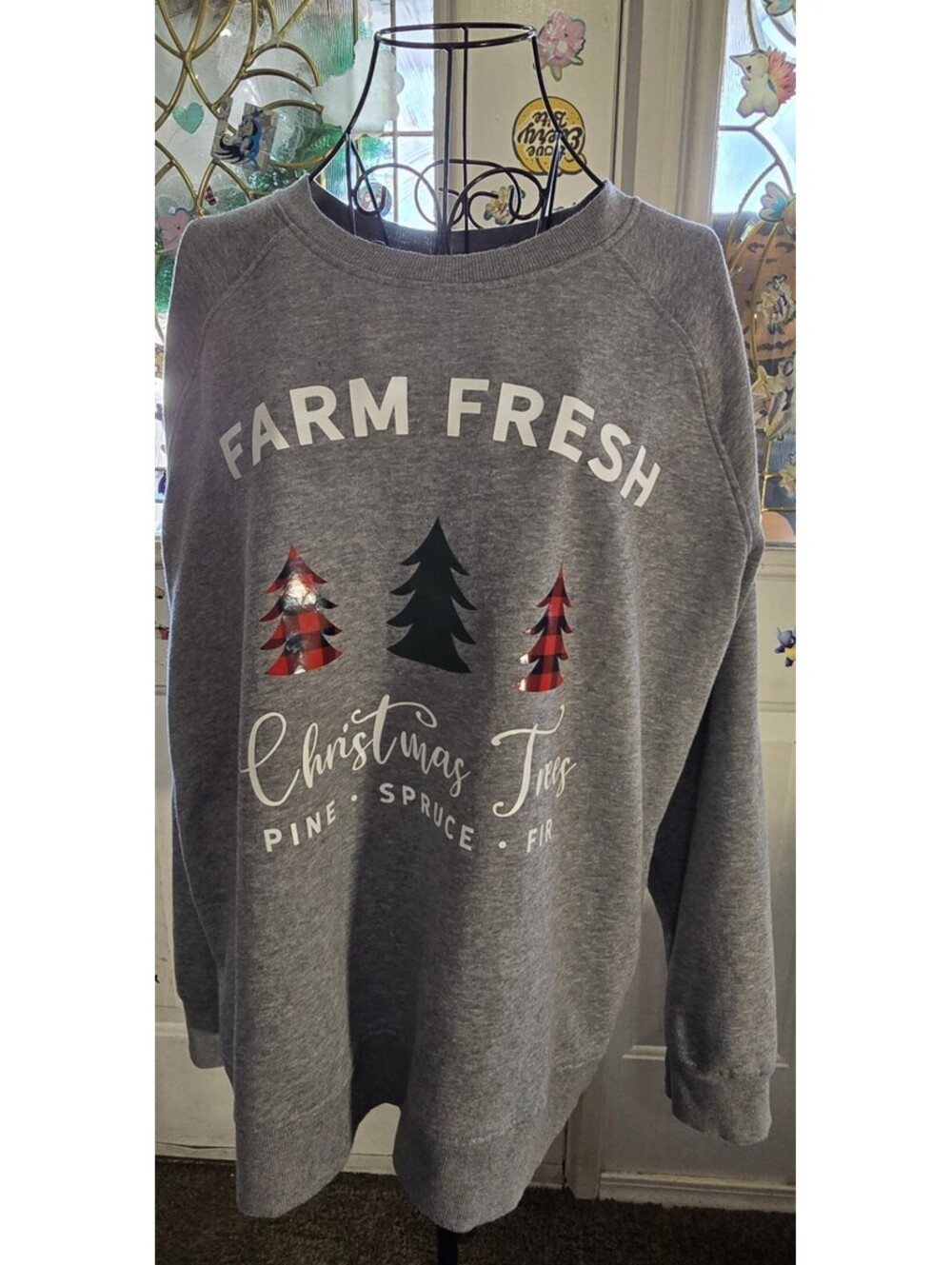 Time N Tru Farm Fresh Christmas Trees Gray Sweatshirt Womens XXL
